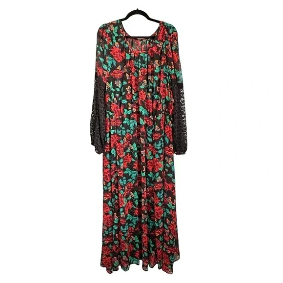 NWT Torrid Plus Size Women's Maxi Peasant Chiffon Floral Black Dress sz 6X/30 - Picture 5 of 16